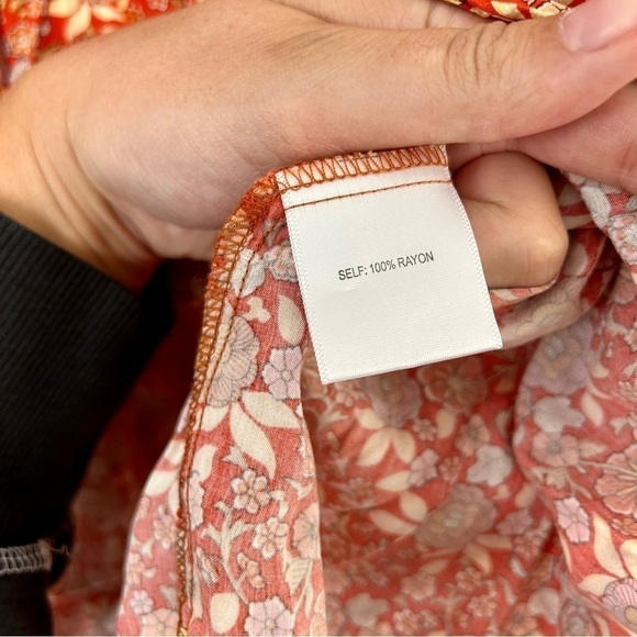 🦋 Jane and Delancey Orange Floral Mid Sleeve Peasant Blouse Boho Large - Picture 3 of 7